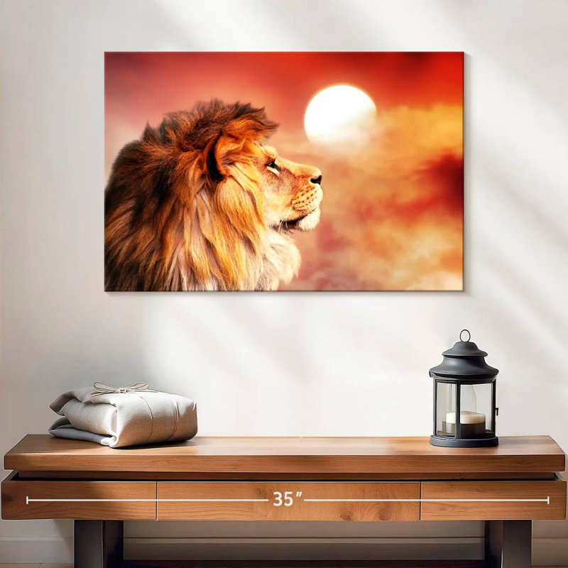 Lion Overlooking Sunset, 16" H x 24" W