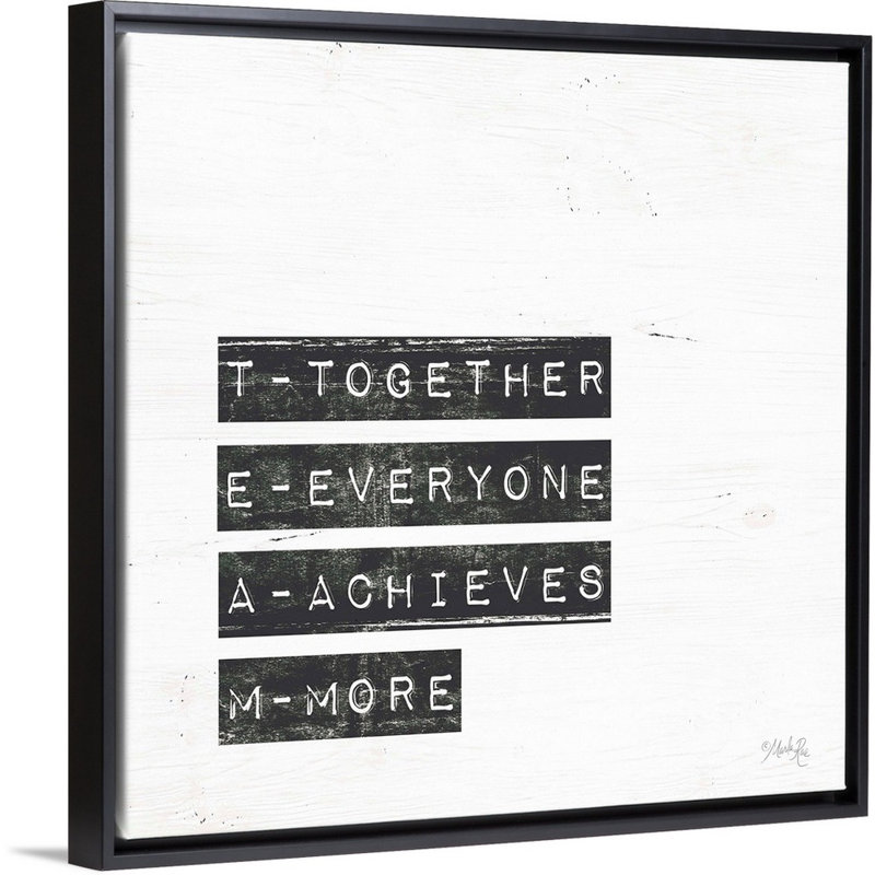 "TEAM" par Marla Rae, art textuel sur toile, Cadre noir, H 38 po x l 38 po x P 1,75 po