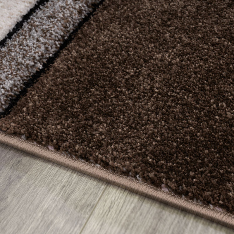 Abstract Machine Woven Polypropylene in Brown/Beige, Rectangle 5'3" x 7'7"