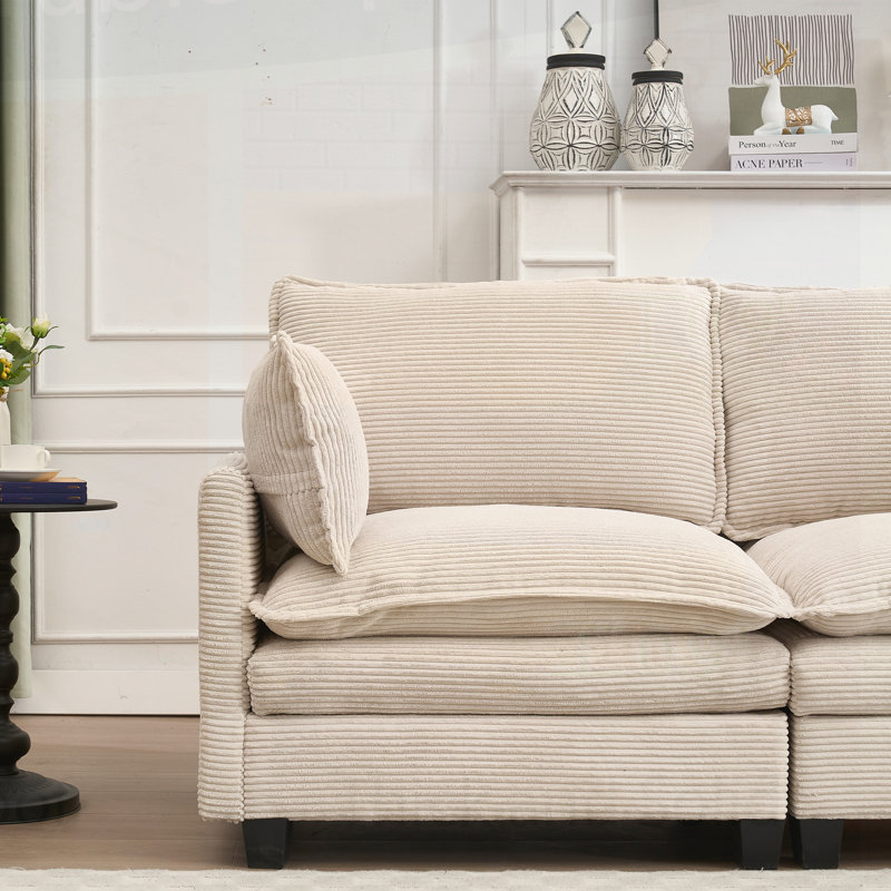 Modular Velvet U-Shaped Sofa with Ottoman and Lumbar Pillows, Deep Seating for Ultimate Comfort and Style, Beige