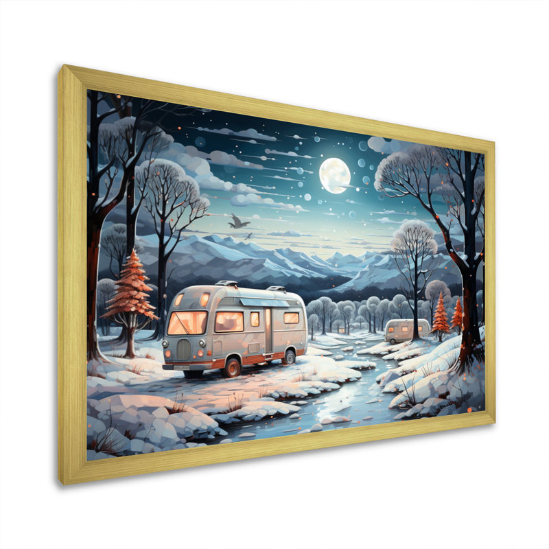 " Campingtravel Winters Whisper V ", 12" H x 20" W x 1" D, Gold Single Picture Framed