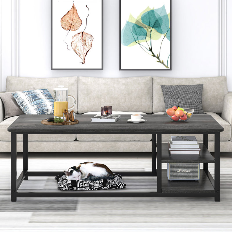 47" Adjustable Shelf Modern Coffee Table, Dark Gray, Dark Gray