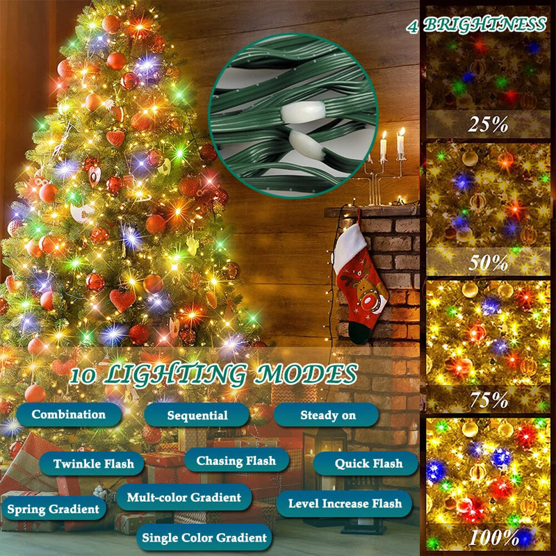 Christmas Tree Waterfall String Lights, 200LED RGB Waterproof Smart Fairy