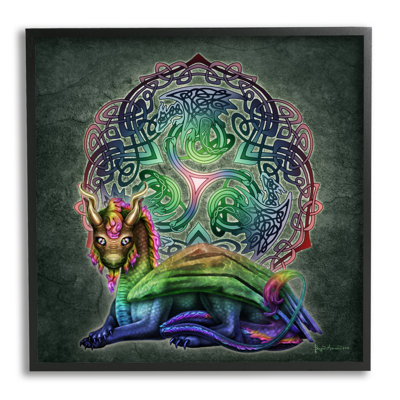 Dragon sur motif celtique, impression sur bois