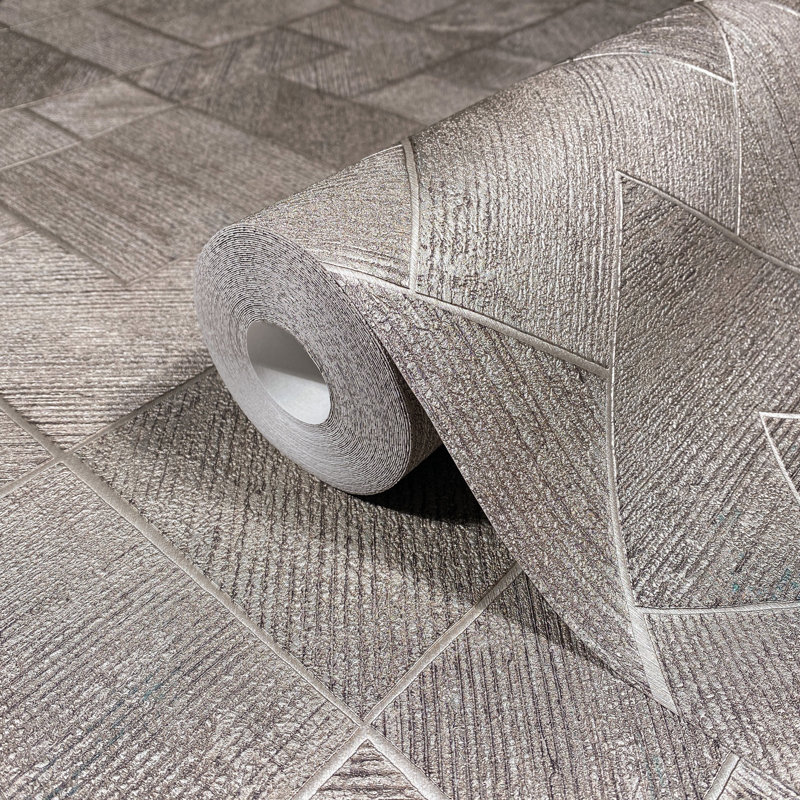 Galerie Odyssey Wood Mosaic Design Wallpaper, Grey