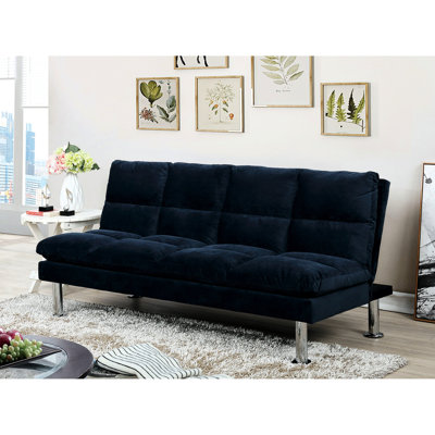 Futon bleu marine contemporain 2 places en microfibre convertible en lit, fabriqué avec soin, pied de soutien supplémentaire, assise convertible rapidement, excellent rapport qualité-prix