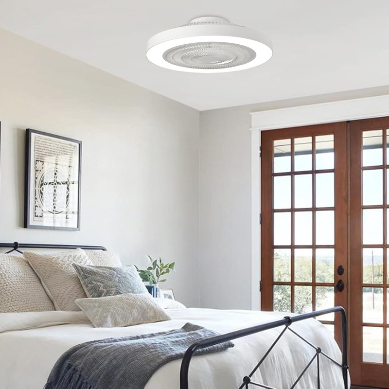Ventilateur de plafond encastré blanc 20 po avec lumière, profil bas, application et télécommande, moteur à courant continu silencieux à 6 vitesses, DEL à intensité variable pour la chambre à coucher