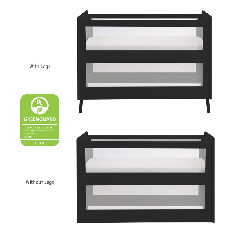 Black Pine Mesh 3-in-1 Convertible Crib with Adjustable Mattress Heights
