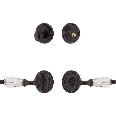 Nostalgic Warehouse Rope Rosette Entry Set With Parlour Crystal Lever In -2 3/8" Backset-Universal Handing