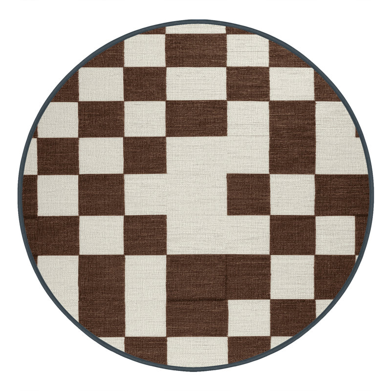 Tapis botanique brun lavable à la machine, Rond 3 pi