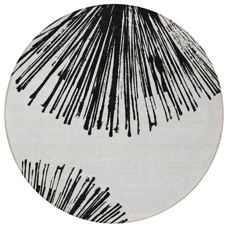 Tapis rond noir et ivoire 8 po