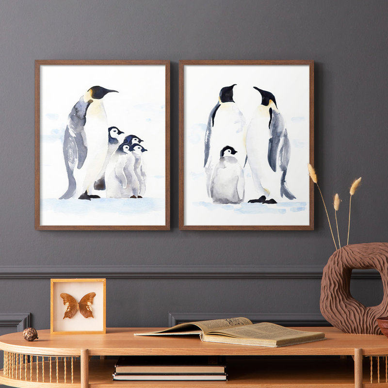 «Emperor Penguins I», reproduction encadrée de qualité supérieure - prête à être accrochée - aucun clou requis - aucun clou requis