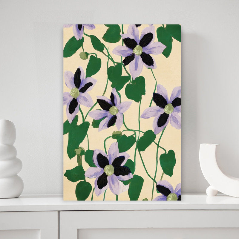 Art floral abstrait mauve, H 18 po x l 12 po