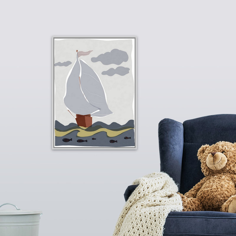 Art sur toiles de toile ahoy iii Sikora, H 24 po x l 18 po x P 1,75 po, Cadre flottant blanc
