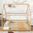 Full Size House Floor Wooden Bed With Roof Frame, Safety Guardrails,Natural-486366806-486366795
