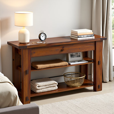 Nastya 54" Wide Industrial Rustic Solid Wood Metal Rectangular Console Media Table With 2 Shelves