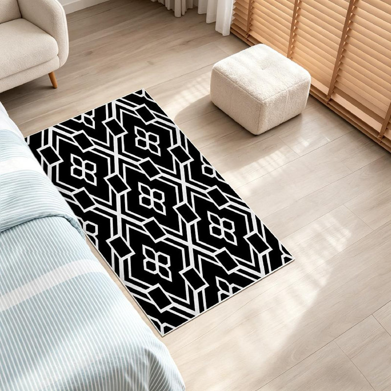 Black Art Deco White Geometric Abstract Backdrop Chevron Machine Washable Indoor Area Rug