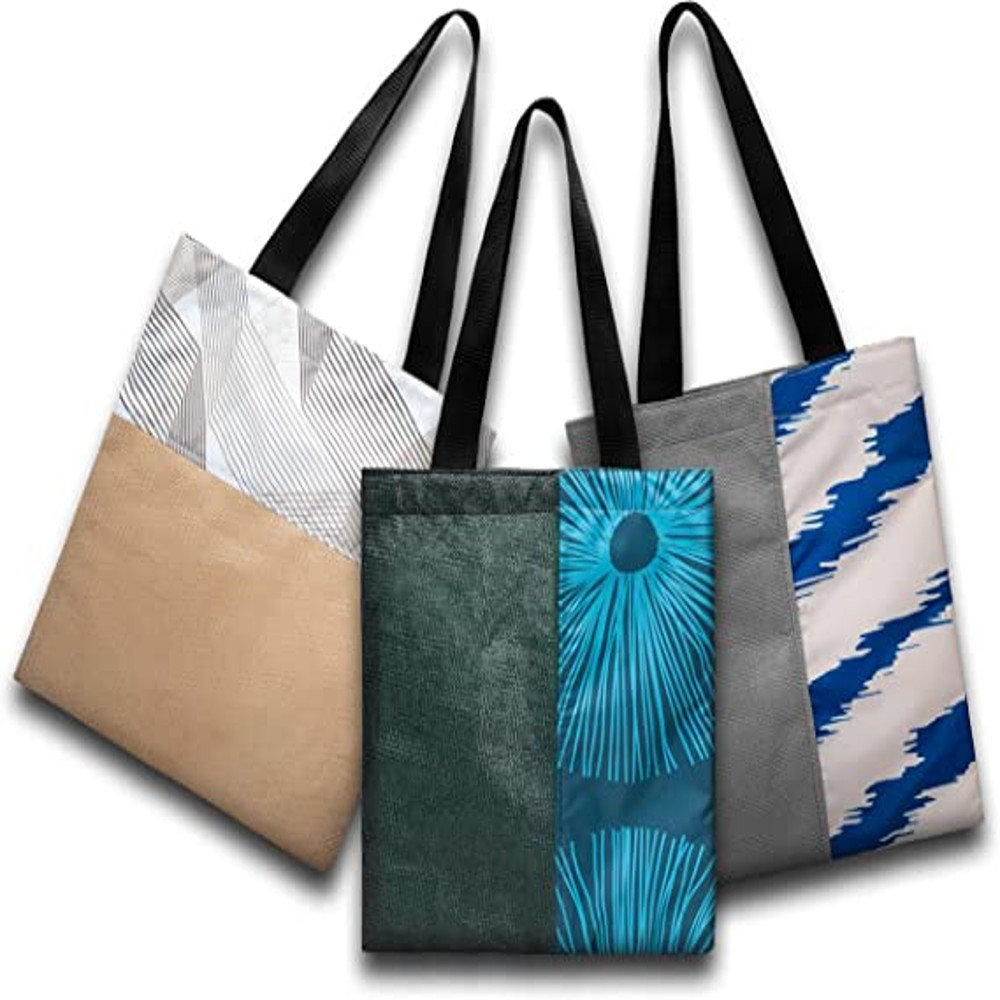 (3 Pack) Set of 3 Heavy Canvas Large Tote Bag with Zippered Closure