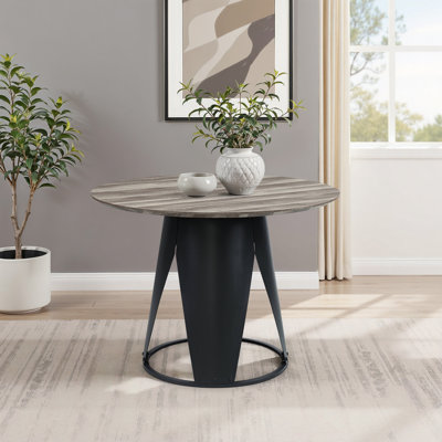 Table de salle à manger ronde, chêne antique et finition noire