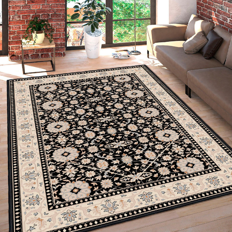 Stylish Cotton Area Rug (2.6 x 4.0 ft), Cream, Camel, Grey & Black | 100% Cotton, 1200 g/m² | 0.4 in Pile Height, Non-Slip PVC Underside, Machine Washable, Antibacterial | Perfect for Living Room, Bedroom & Dining Areas