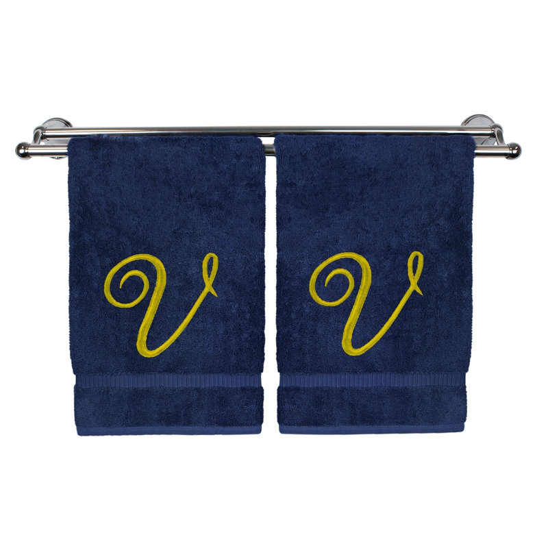 Super Plush Hand Towel, Navy/Gold, V