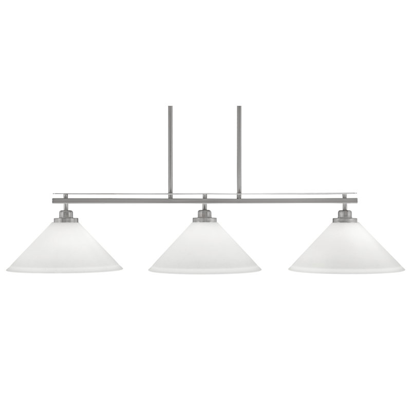 Brushed Nickel 3-Light Kitchen Island Pendant with White Glass Shades