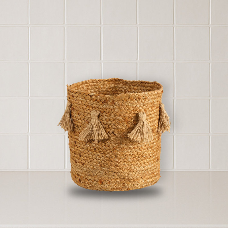 Boho Chic Natural Hand-Woven Jute Basket with Tassels