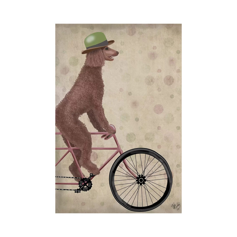 Poodle On Bicycle, Brown by Fab Funky - Wrapped Canvas Gallery-Wrapped Canvas Giclée, 66.04 cm H x 45.72 cm W x 3.175 cm D