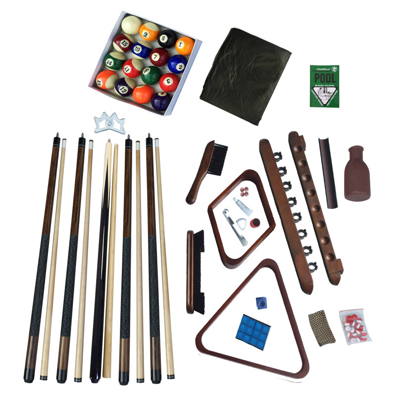 Ensemble d'accessoires de table de billard Hathaway - ensemble de 4 bâtons de billard, 16 boules de billard, support de queues de billard mural, 2 supports de billard, craie et autres accessoires de billard pour le jeu et l'entretien - acajou
