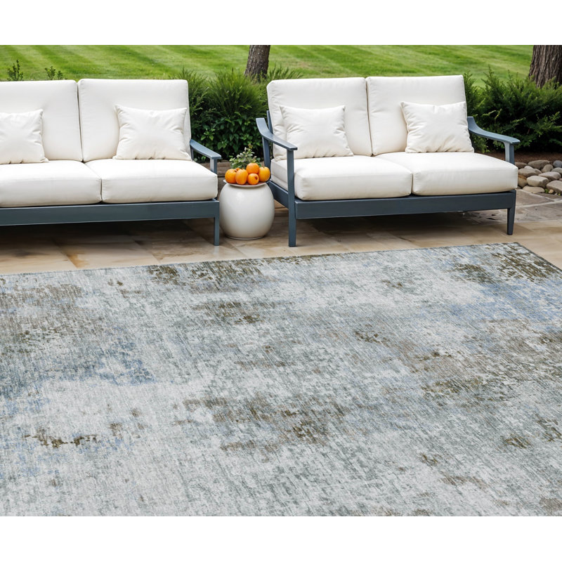 Tapis d'extérieur lavable abstrait taupe et gris 10 pi x 14 pi brun