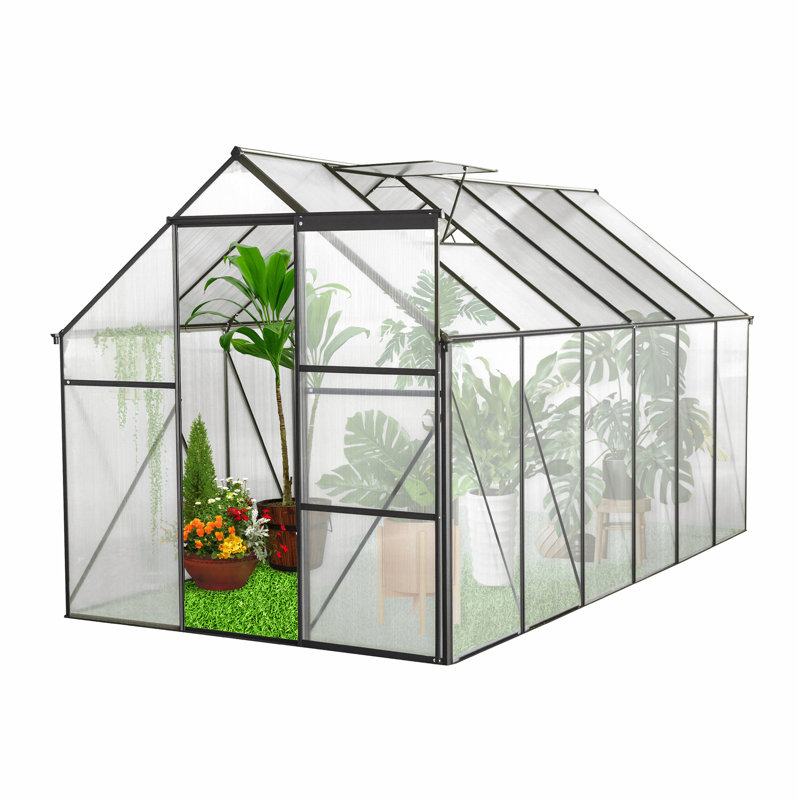 Polycarbonate Greenhouse Raised Base, 76.77" H x 74.8" W x 146.06" D, Black