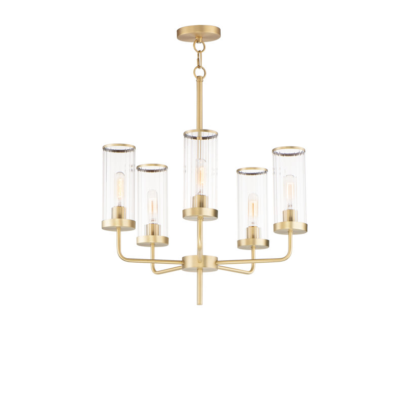Lustre classique à 5 lumières avec abat-jour Blaugh, Laiton satiné