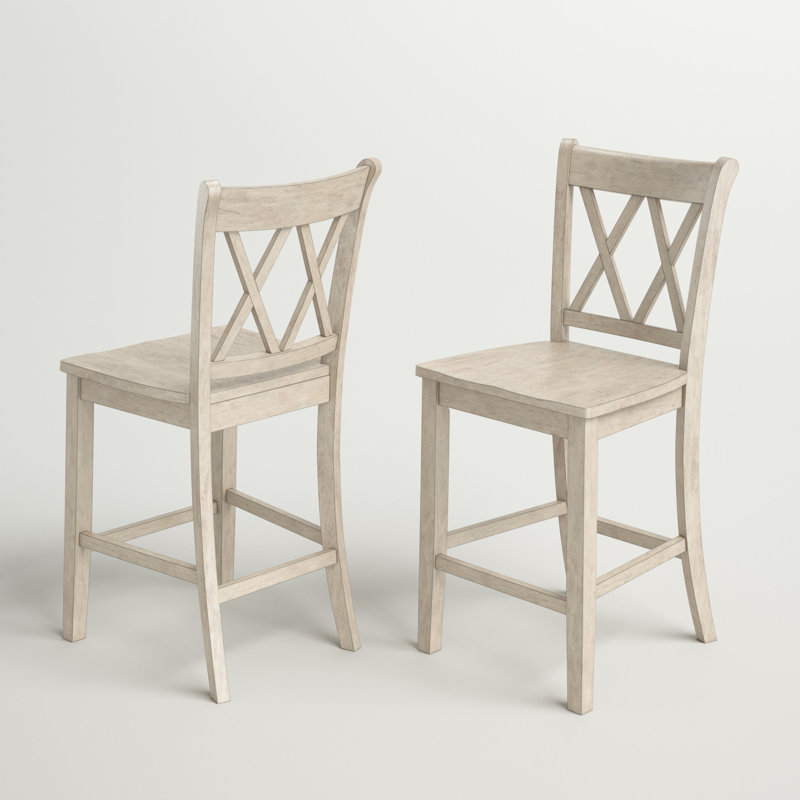Fortville Solid Wood Counter/Bar Stool, Antique White, Counter Stool (24" Seat Height)