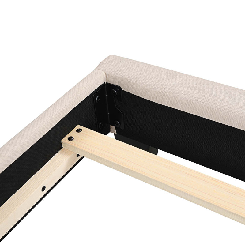 Grand lit plateforme tapissier capitonné, Beige
