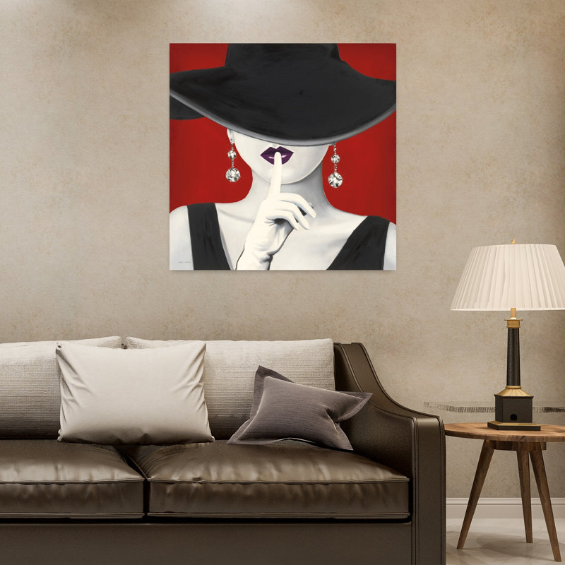 Haute Chapeau mauve, lèvres, art contemporain, H 32 po x l 32 po