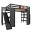 Lit mezzanine double en bois avec bureau intégré, glissade, panier de basketball et escalier avec rangement, noir-53347124