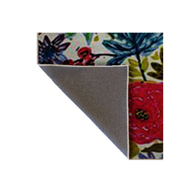 Multi Color Floral Rose and Leaf Pattern Vintage Decorative Machine Washable Area Rug