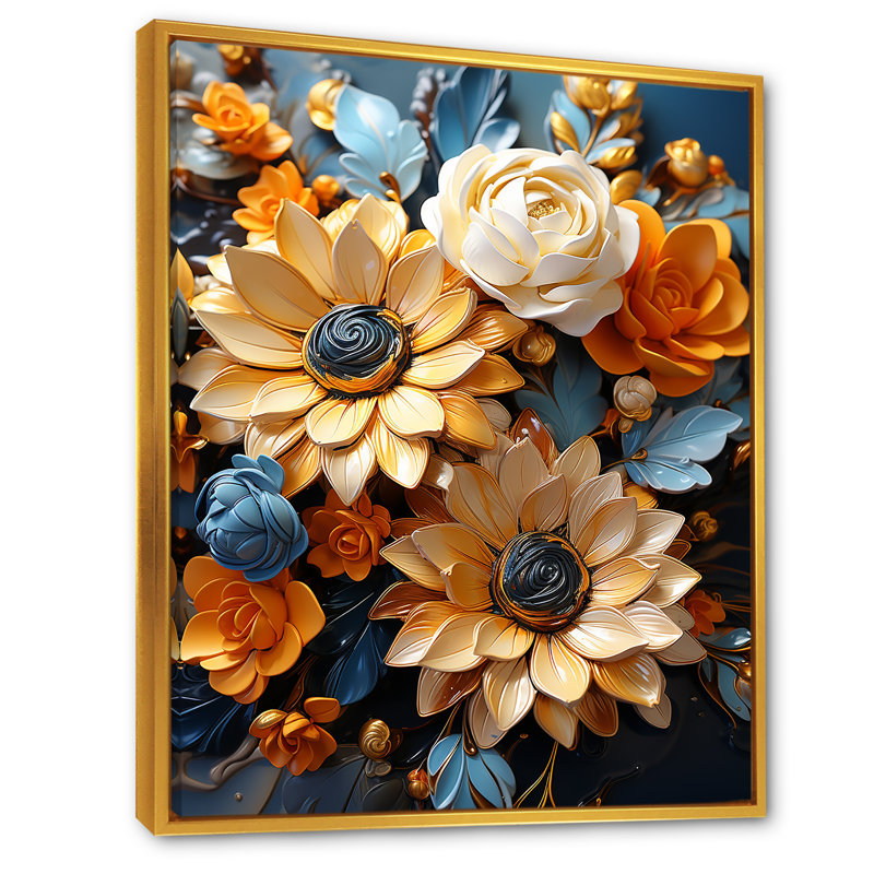 Tournesols Fauvist Flourish, Cadre flottant doré, H 20 po x l 12 po x P 1 po