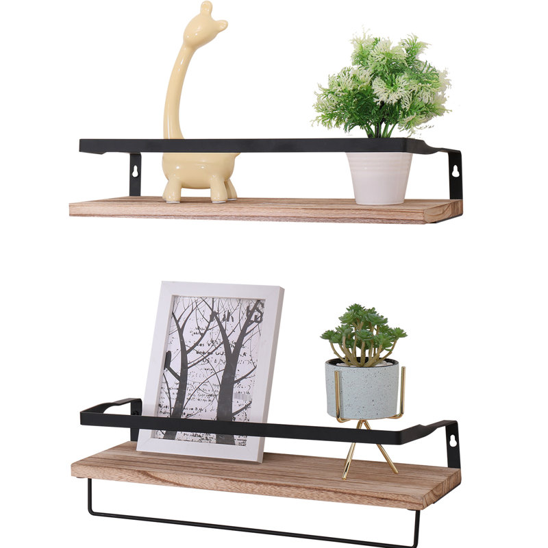 2 tablettes murales en bois naturel - avec supports pour chambre à coucher, salon, cuisine, salle de bain rustique avec texture
