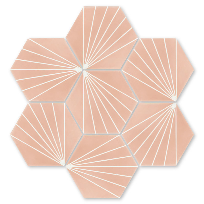 Spark C 7.87" x 9.09" Cement Patterned Wall & Floor Tile, Coral