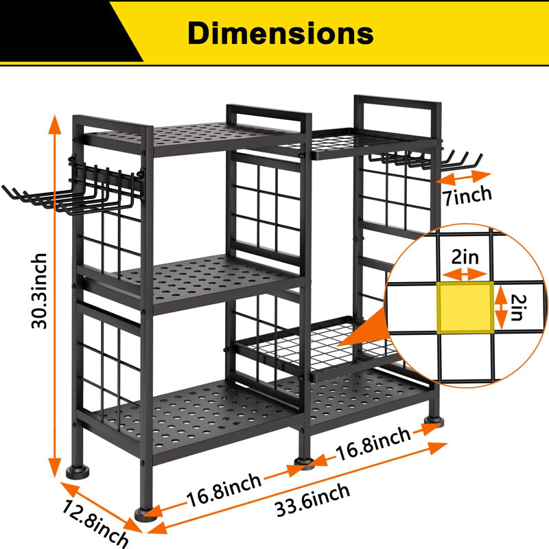Black 6-Tier Metal Garden Tool Storage Rack, Heavy Duty Shed Storage Organizer, Freestanding Tool Holder for Garage, Yard, Patio, Indoor & Outdoor