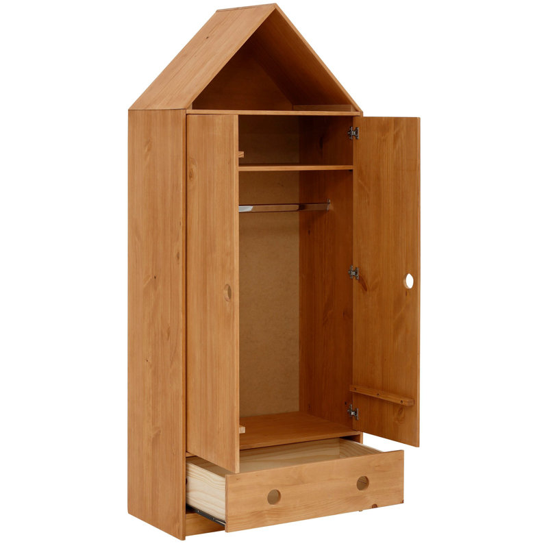 Antunez 2 Door Solid Wood Wardrobe, Stain Wax