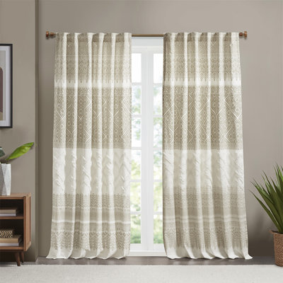 Window Curtain Panel, Chenille Tufted Textured Printed With Cotton Lining, Rod Pocket Back Tab Privacy Light Filtering Drapes For Home Decor