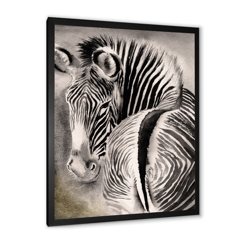 Zèbre avec rayures contrastantes noires et blanches IV - peinture sur toile, H 32 po x l 24 po