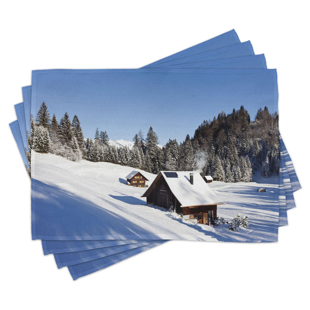 Platzmatten, Log Cabins in den Bergen, Winter, Braun Weiß Blau