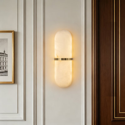 Camellia 15.75" Modern Oval Alabaster Dimmable Led Wall Sconce for Bathroom Bedroom Hallway