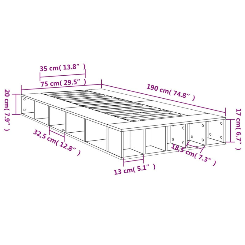 Vidaxl Bed Frame Engineered Wood, 75 x 190cm, White
