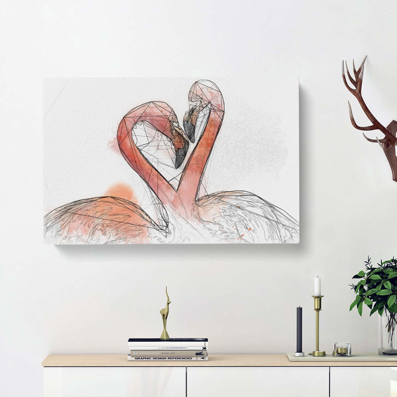 Two Loving Flamingos In Abstract - Wrapped Canvas, 35cm H x 50cm W x 3cm D