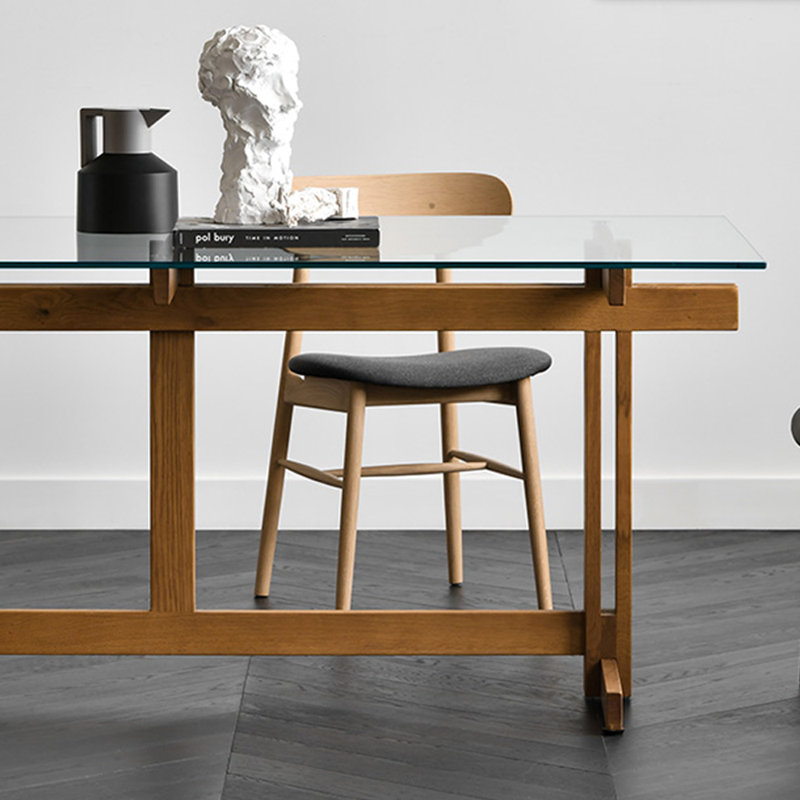 Bureau d'écriture en verre trempé durable et bois de frêne, H 28,34 po x l 59,05 po x P 31,49 po