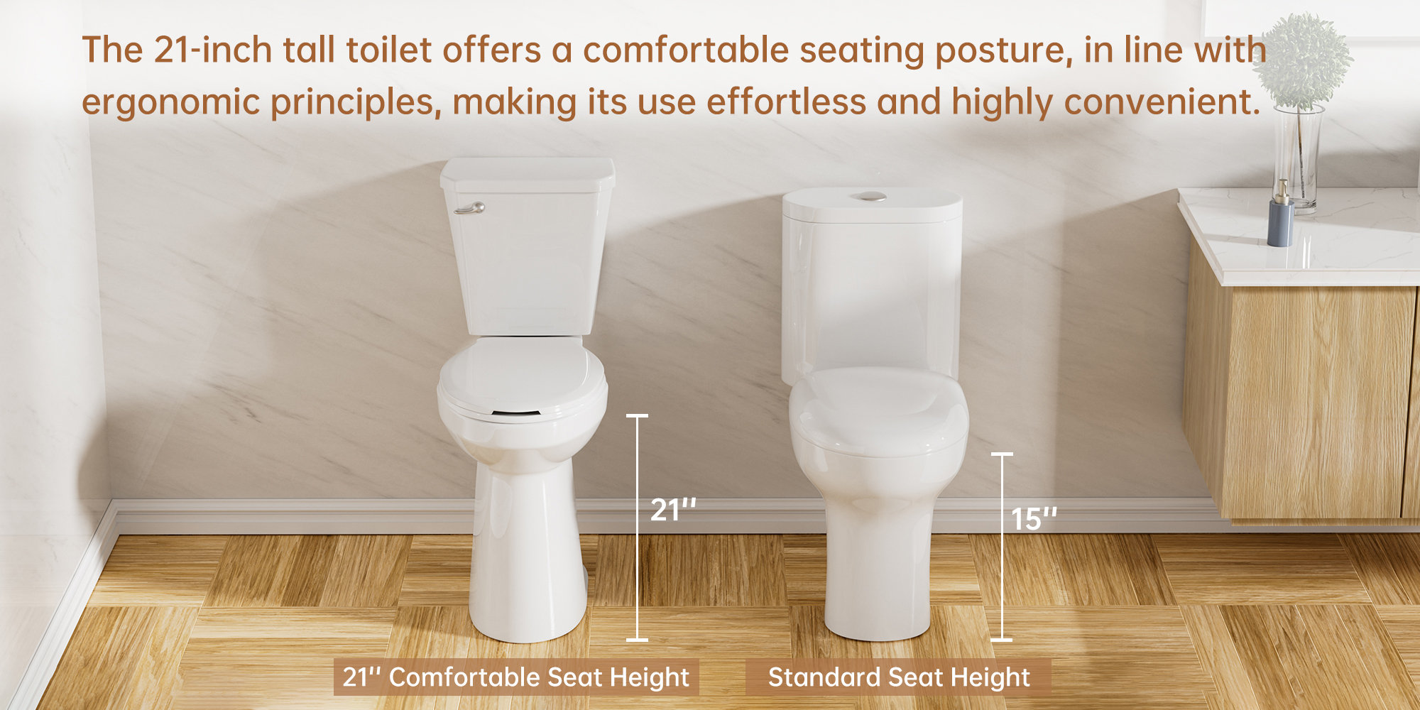 SUPERFLO 21 Inch Tall Toilet, Extra Tall Toilets with Soft Closing Seat